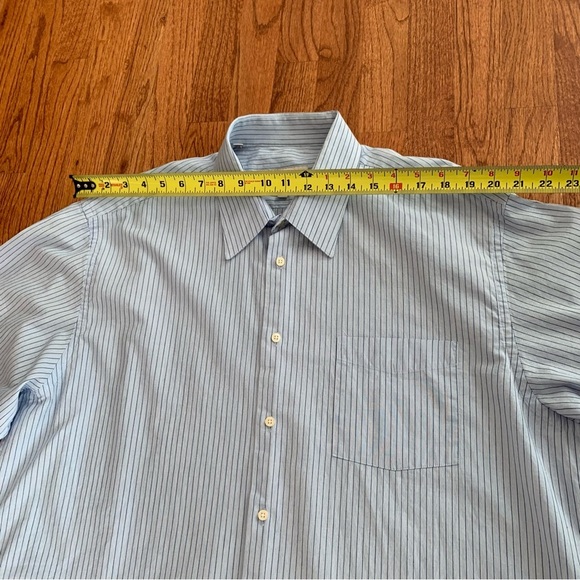 Emanuel Ungari light blue and navy striped button up dress shirt 17 34/35 XL - Picture 14 of 15